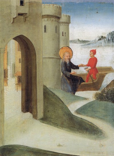 Weingartener Heilig-Blut-Tafel von 1489. Landesmuseum Württemberg, Stuttgart. Tafel 4: Longinus verlässt Jerusalem und fährt auf einem Schiff nach Italien von Unbekannt Unbekannt